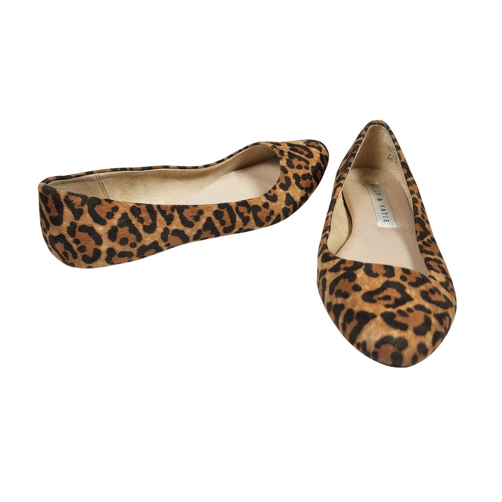 Kelly & Katie Pirassa Leopard Print Ballet Flats Womens 6.5 Almond Toe Tan Brown